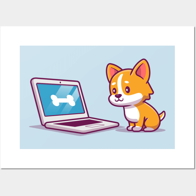 Cute Dog With Laptop Wall Art by Catalyst Labs